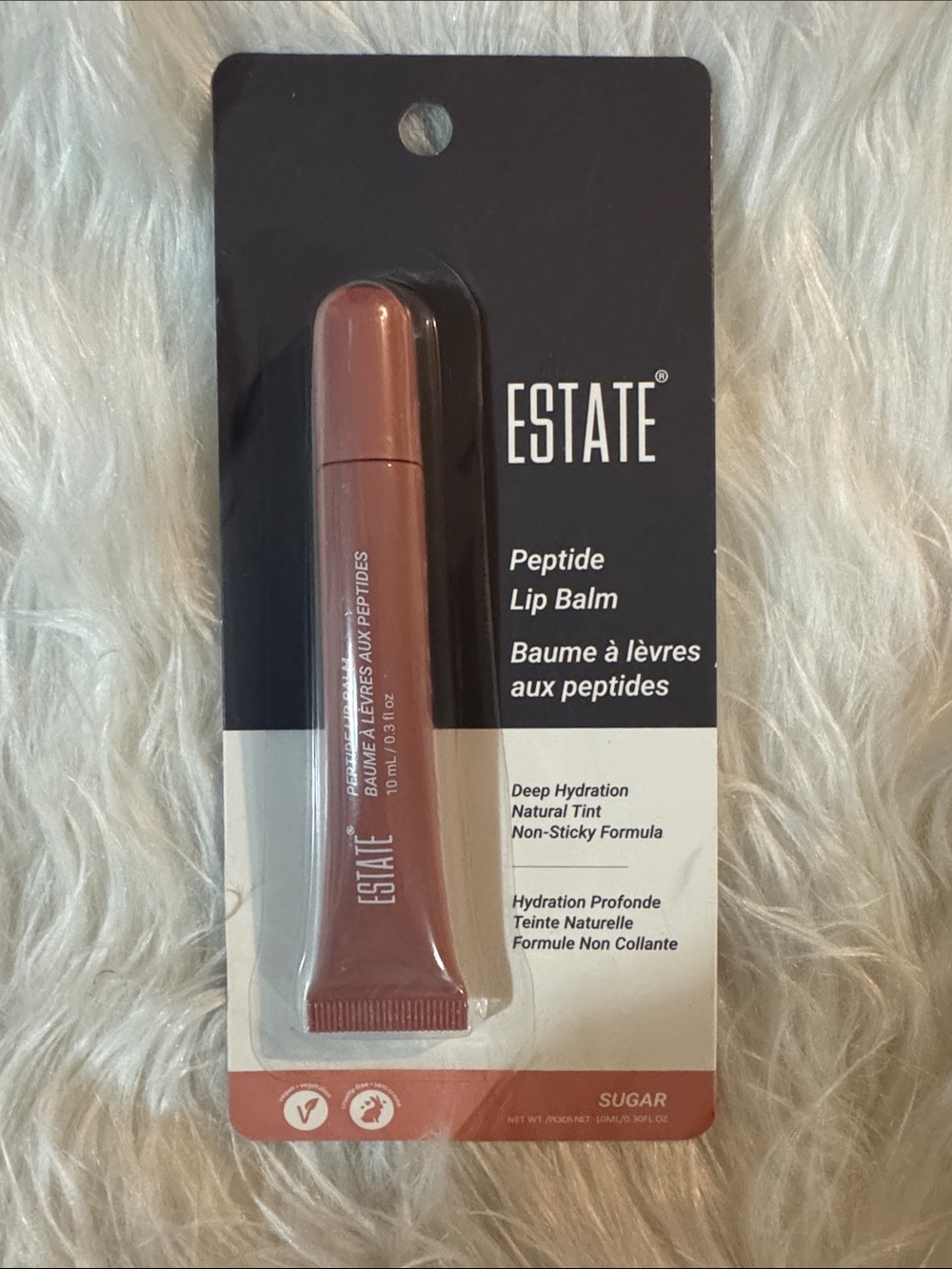 Estate Peptide Lip Balm - Sugar (Mauve Pink Tube, Black Card)